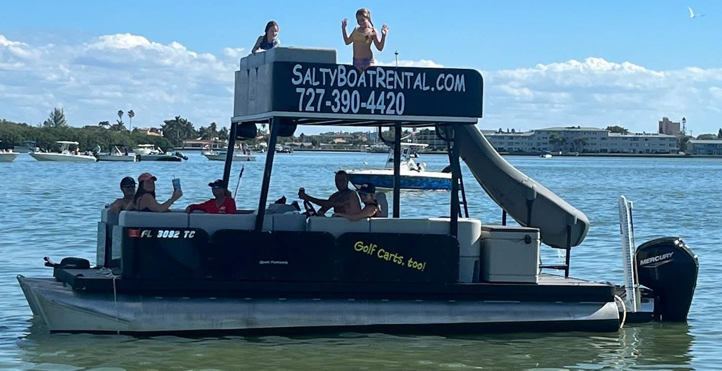 22' Sport Slide Boat - Salty Boat Rental: Pontoon Boats, Golf Carts, Luxury  Yacht Charters in Madeira Beach Florida